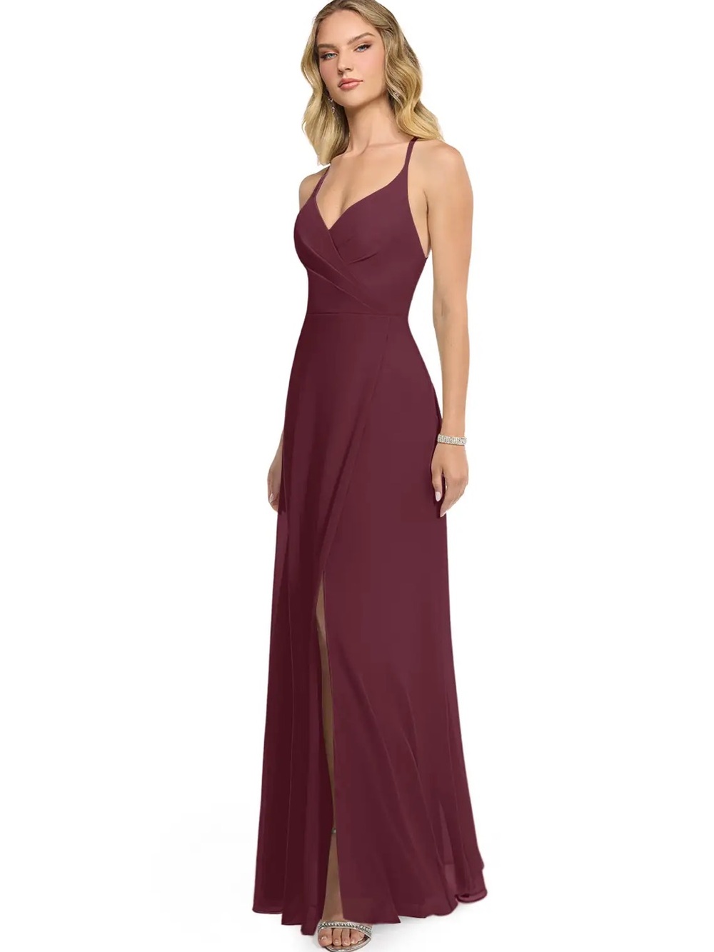 Azazie Spaghetti Strap V-Neck chiffon David Cabernet Evening Dress